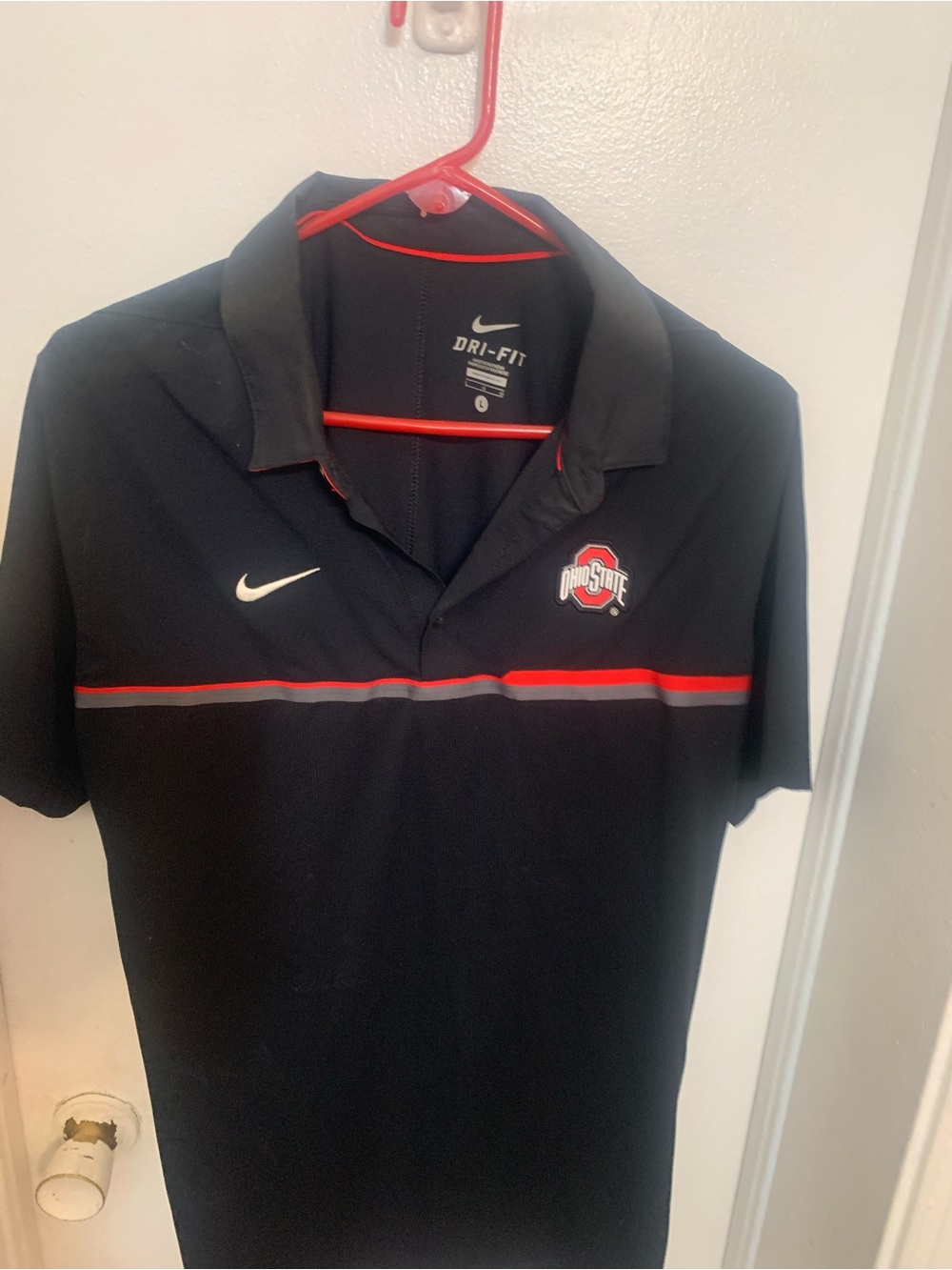 Nike Black Polo with Red Accent Stripe and Ohio State Logo